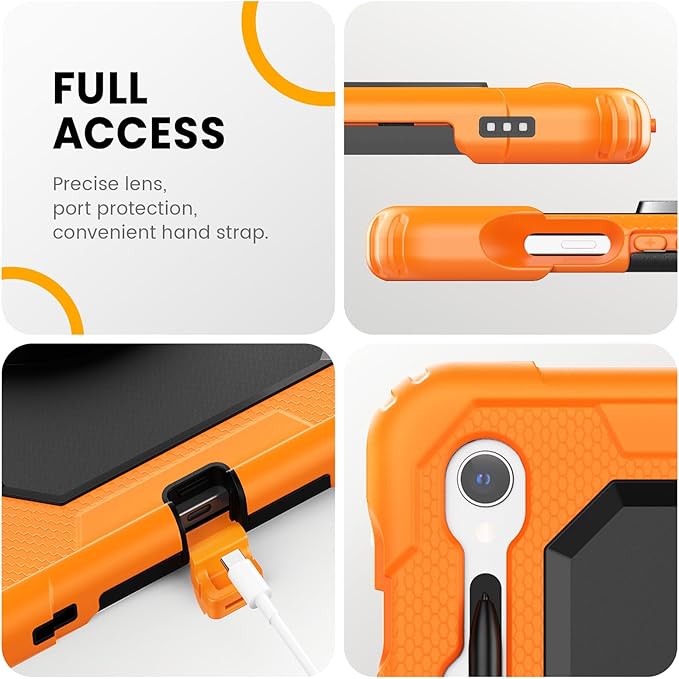 Timecity Case for Samsung Galaxy Tab S10 FE/ S9 FE 5G 10.9 Inch/ S9 11 Inch - Heavy Duty Protective Cover with Screen Protector, Rotating Stand, Shoulder Strap & S Pen Holder | Kids-Friendly, Orange