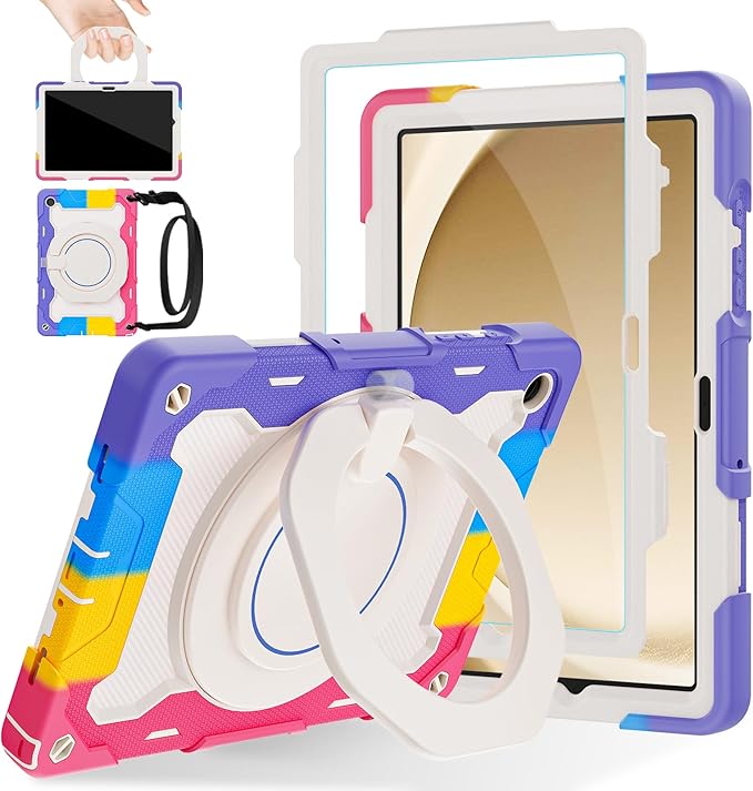 ROISKIN Case for Galaxy Tab A9 Plus 5G/ A9+ 11 Inch with HD Screen Protector & Shoulder Strap,Heavy Duty Military Case for Samsung Galaxy A9 Plus SM-X210/X216/X218 - Rotating Stand for Kids