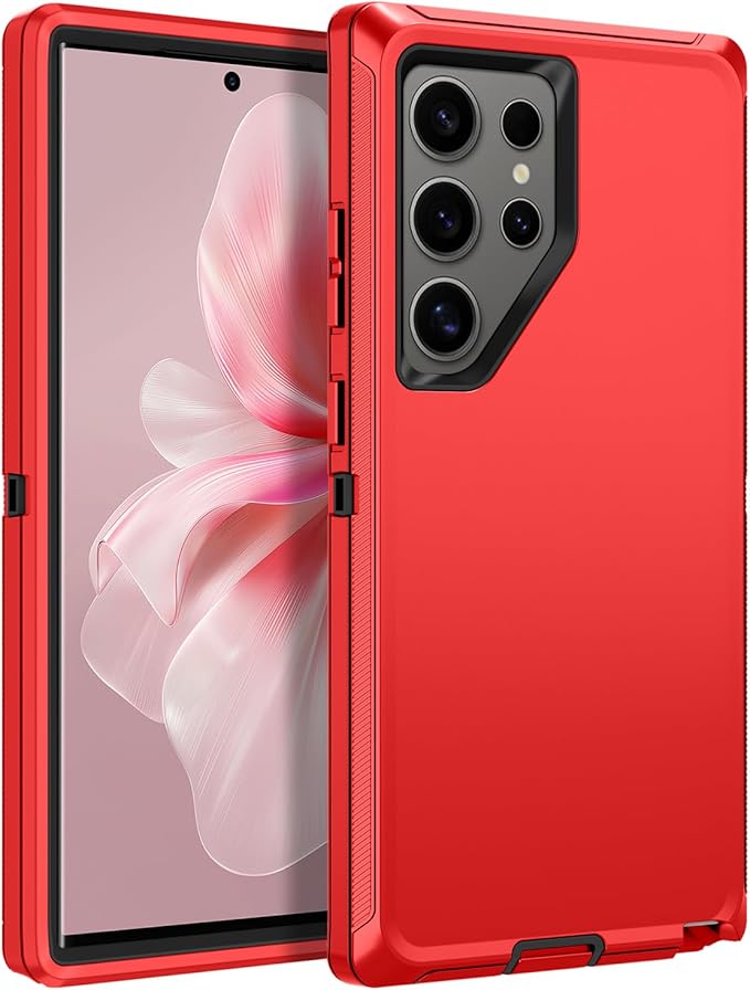 for Samsung Galaxy S24 Ultra Case Heavy Duty Protective Shockproof Dropproof 3-Layer Full Body Protection [Without Screen Protector] Tough Rugged Case for Galaxy S24 Ultra,Red/Black