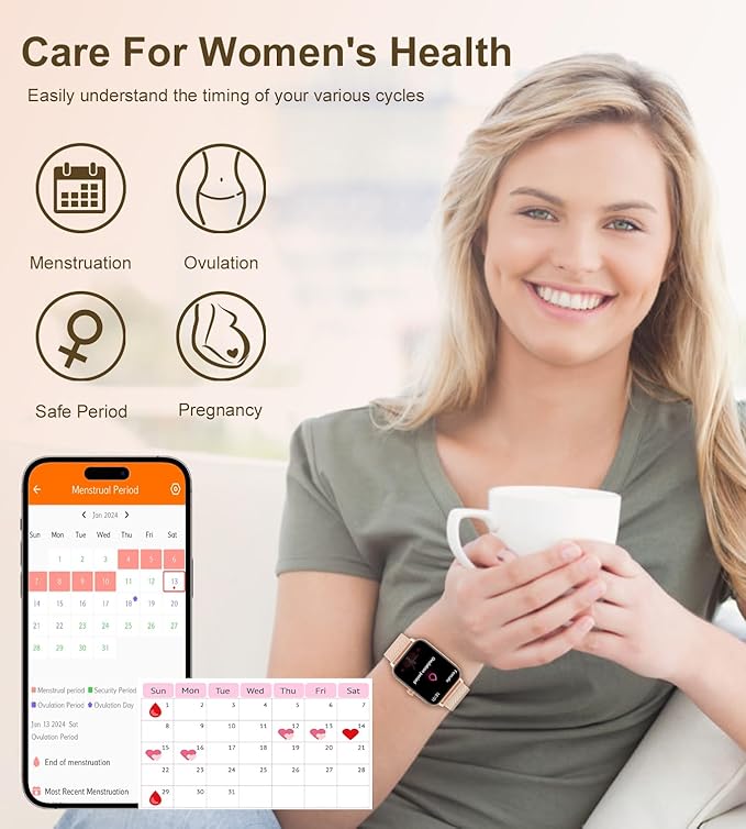 Smart Watch for Women with Bluetooth Call Answer/Dail,1.85" DIY Dial Fitness Watch with Heart Rate Sleep Monitor Step Counter 120+ Sports Modes Waterproof Women's Smart Watch for Android iOS (Gold)