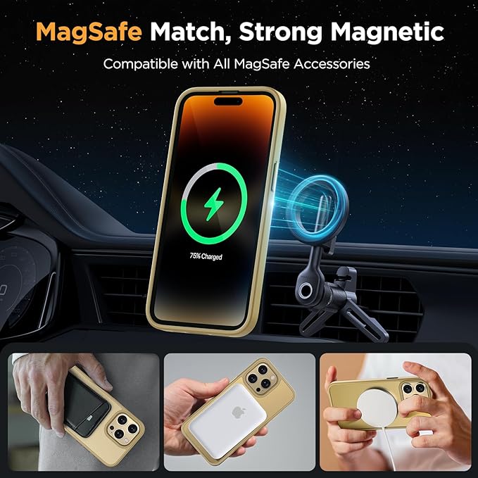 Miracase Magnetic for iPhone 14 Pro Max Case 6.7 inch (Compatible with MagSafe)（with 2X Screen Protectors） Military-Grade Protection, Anti-Fingerprint Translucent Matte Phone Case Cover, Light Yellow