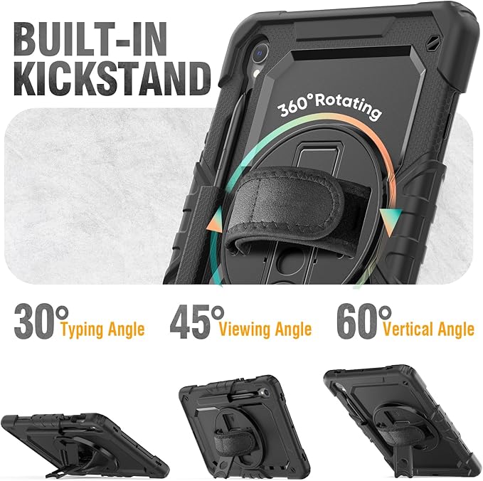 HXCASEAC Case for Samsung Galaxy Tab S7 FE 5G 12.4 inch, Protective with Screen Protector/Hand Strap/S Pen Holder, Heavy Duty Design for Samsung Galaxy S7 FE Tablet Case - Black