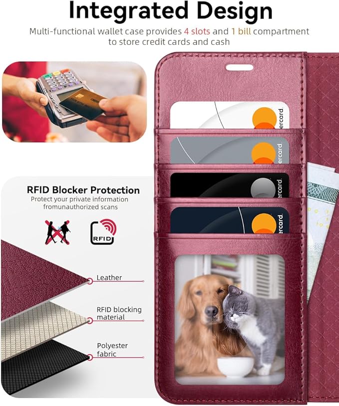 OCASE Compatible with Galaxy S25 FE Wallet Case, PU Leather Flip Folio Case with Card Holders RFID Blocking Kickstand [Shockproof TPU Inner Shell] Protective Phone Cover 2025, Burgundy