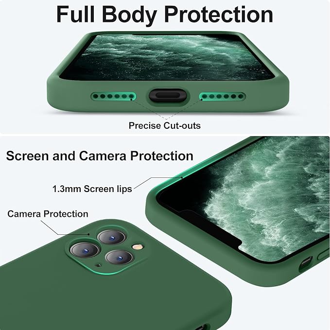 Vooii Compatible with iPhone 11 Pro Max Case, Upgraded Liquid Silicone with [Flat Edges] [Camera Protection] [Soft Anti-Scratch Microfiber Lining] Phone Case for iPhone 11 Pro Max - Green