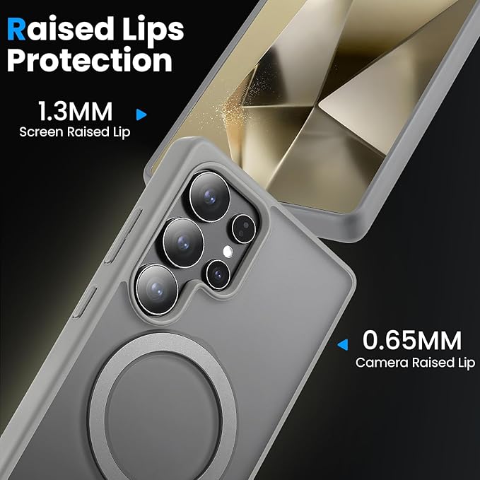 360° Rotatable Stand for Samsung Galaxy S25 Ultra Case Magnetic with Screen Protector X1 & Camera Lens Protector*1, Compatible with MagSafe, 16FT Mil-Grade Shockproof for S25 Ultra Case 6.9",Gray