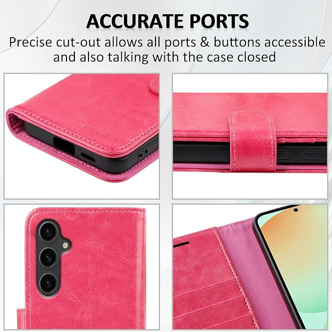 MONASAY Wallet Case Fit for Samsung Galaxy S24 FE 6.1 inch 5G,[RFID Blocking] Flip Folio Leather Cell Phone Cover with Credit Card Holder, Hot-Pink