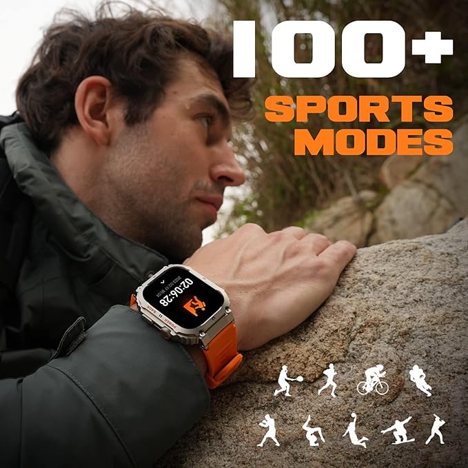 Smart Watch - 2 inch Rugged Smart Watch for Android Phones, 100M Waterproof, Bluetooth Call, 100+ Sports Modes, Ultra Long Battery Life