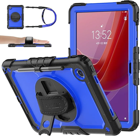 SEYMAC stock Tablet Case for Lenovo Tab M11 (TB-330FU/TB-330XU) 11 inch Drop-Proof Protection Cover with 360° Rotate Stand & Strap [Pen Holder] & Screen Protector/K11/Xiaoxin Pad 2024, Blue+Black