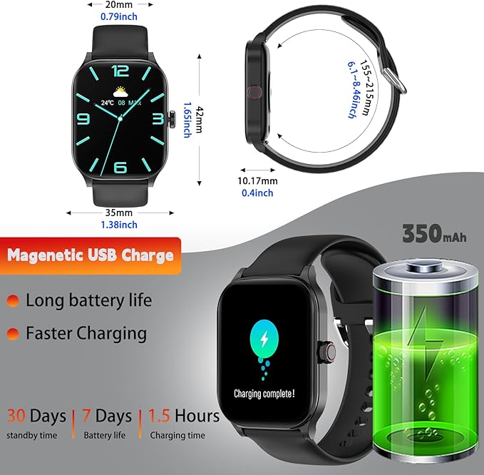 Smart Watch for Women Men(Answer/Make Call), Smartwatches with Heart Rate/SpO2/Sleep/Stress Monitor, IP68 Waterproof Activity Tracker for Android iPhone, 100+ Sports Fitness Watches (Black, 1.85“)