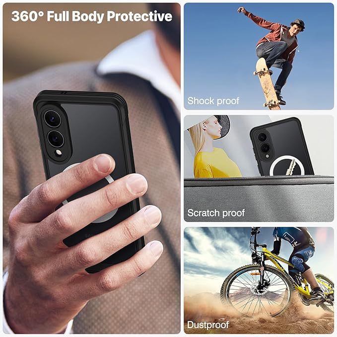 CENHUFO Magnetic Privacy for Samsung Galaxy S25 Edge Case, Full Body Phone Case with Built-in 9H Tempered Glass Privacy Screen Protector and Camera Protector, Shockproof Bumper Clear Cover - Black