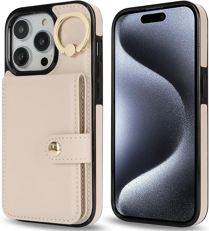 Compatible iPhone 16 Pro Wallet Case with Card Holder RFID Blocking PU Leather Doubles as a Wallet Unisex Flip Shockproof Protection with Card Slots Ring Wrist Kickstand Function,White