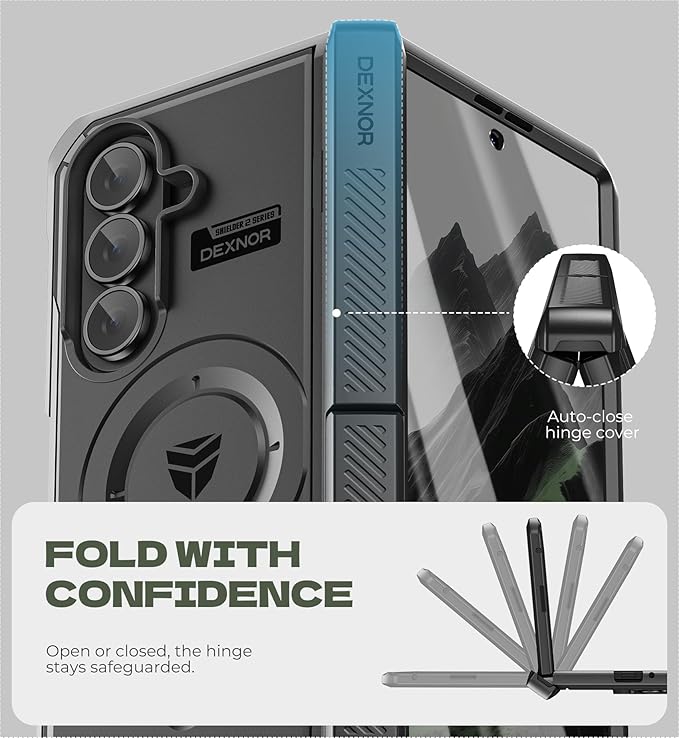 Dexnor Magnetic for Samsung Galaxy Z Fold 7 Case with Dual Kickstands & Front Screen Protector & Hinge Protection, Compatible with MagSafe, Full-Body Rugged Protective Cover Bumper Cases,6.5" Black