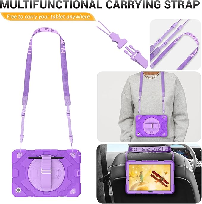 HXCASEAC Case for Samsung Galaxy Tab A9 Plus/A9+ 11 Inch with Screen Protector/Adjustable Hand Strap/Pen Holder, 3-Layer Drop Proof SM-X210/X216/X218 - Purple