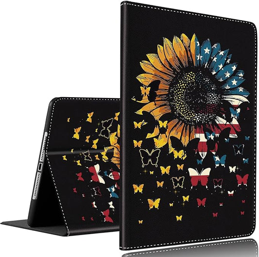 Case for Samsung Galaxy Tab A9 Plus 11 inch 2023，Slim Fit Foldable Standing Cover Case with Auto Sleep/Wake for Galaxy Tab A9+ 11’2023 (SM-X210/X216/X218)，USA Flag Sunflower Butterfly
