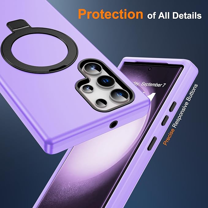 Designed for Samsung Galaxy S23 Ultra Case with Magnetic Ring Stand [Compatible with Mag-Safe][Military Grade Drop Protection][Build in Kickstand] S23 Ultra Phone Case 6.8",Light Purple