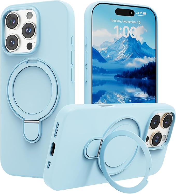 Magnetic Stand for iPhone16 Pro Case with Kickstand 【Lab-Certified Protection】【Not Yellowing】【Anti-Fingerprint】 Durable, Enhanced Grip, Slim，Blue，iPhone 16 Pro 6.3"