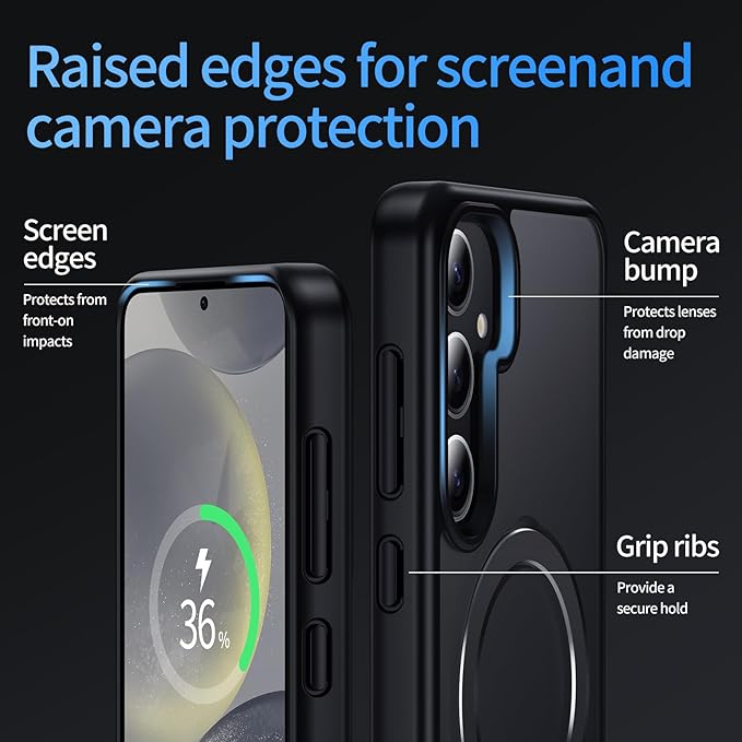 for Samsung Galaxy S24 Case,Compatible with Magsafe [Wireless Charging],with 360°Rotatable Magnetic Ring Stand Matte Translucent Slim Soft Edge Phone Kickstand,Black