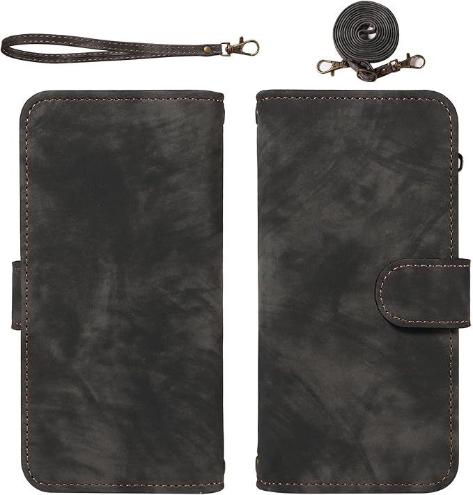 Asuwish Phone Case for iPhone 15 6.1 inch Zipper Wallet Magnetic Cell Cover with Tempered Glass Screen Protector Crossbody Strap Flip Credit Card Holder iPhone15 5G i i-Phone i15 15Case Women Black