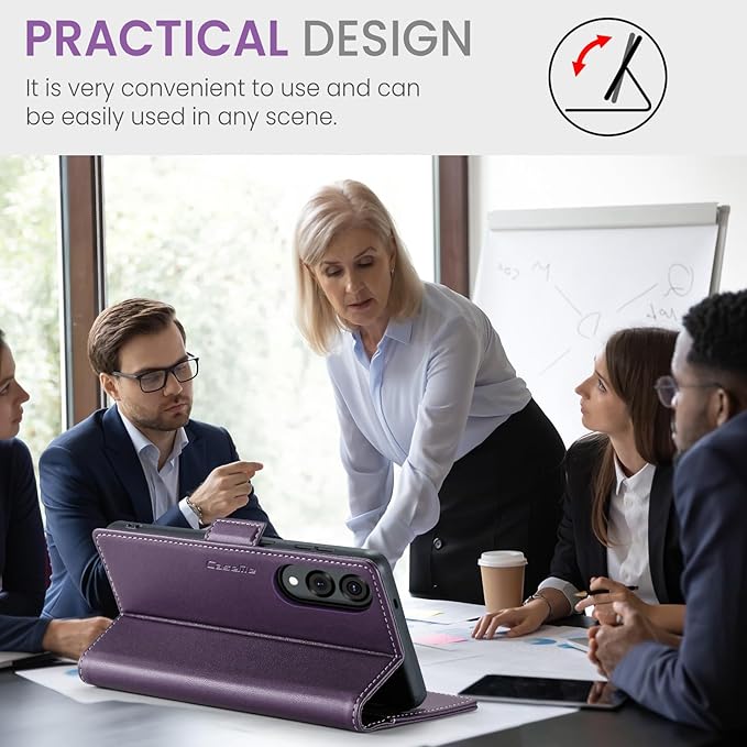 for Samsung Galaxy S25 Edge Case, Premium PU Leather Wallet Case Flip Cover with [RFID Blocking][Card Holder][Stand Function] Shockproof Protective for Samsung Galaxy S25 Edge, Purple