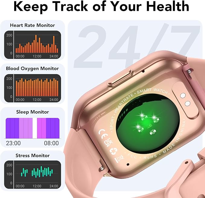 Smart Watch for Men Women, 1.96" HD Fitness Watch with Bluetooth Call, Smartwatch with 112+ Sport Modes/Heart Rate/Sleep Monitor/Pedometer, IP68 Waterproof Watch Compatible with Android/iOS,Pink