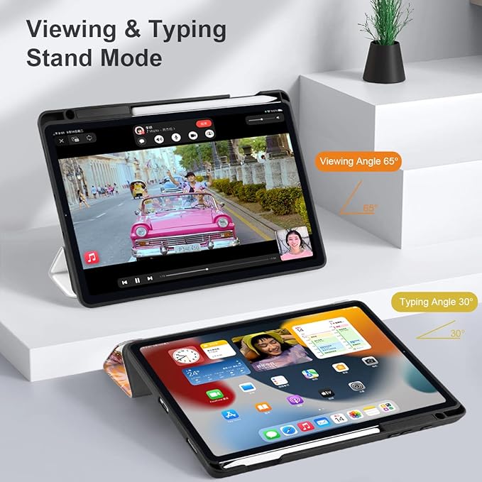 DONGKE Case for Samsung Galaxy Tab S6 Lite 10.4 Inch 2024/2022/2020, Trifold Stand + S Pen Holder + Auto Wake/Sleep + Soft TPU Protective Stand Back Cover, Floral