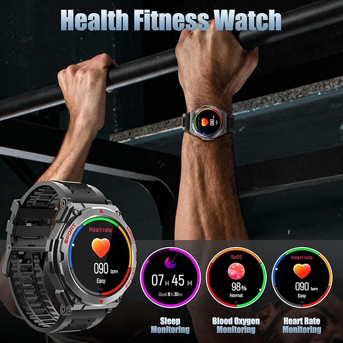 Military Smart Watch, 1.52-Inch Smartwatch with Text and Call, Heart Rate, Blood Oxygen, and Activity Trackers - Compatible with iPhone and Android, for Men and Women (Classic, Gray)