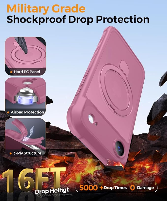 MOCCA Compatible with iPhone Air Case with Magnetic Invisible Stand [Full Camera Protection] [Compatible with Magsafe] Military Drop Shockproof Translucent Matte Phone Case Cover 6.5",Lavender Purple