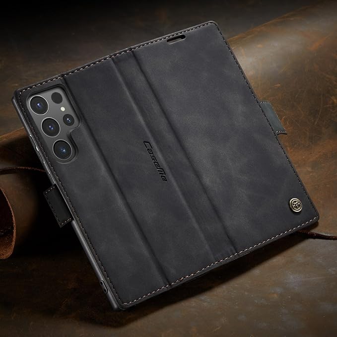 for Samsung Galaxy S24 Ultra Case, Flip Wallet Leather Case with Card Holder Magnetic Closure Shockproof Kickstand Protective Phone Cases Cover for Galaxy S24 Ultra 5G Cover,Black