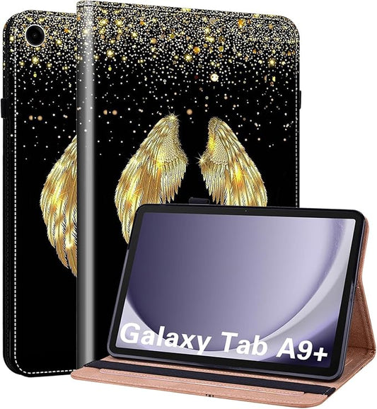 ALILANG Case for Samsung Galaxy Tab A9 Plus 11 Inch Case 2023 with Stylus, Shockproof Folding Stand Cover for Samsung Tab A9+ (SM-X210/X216/X218) Tablet Cases -Gold Wings