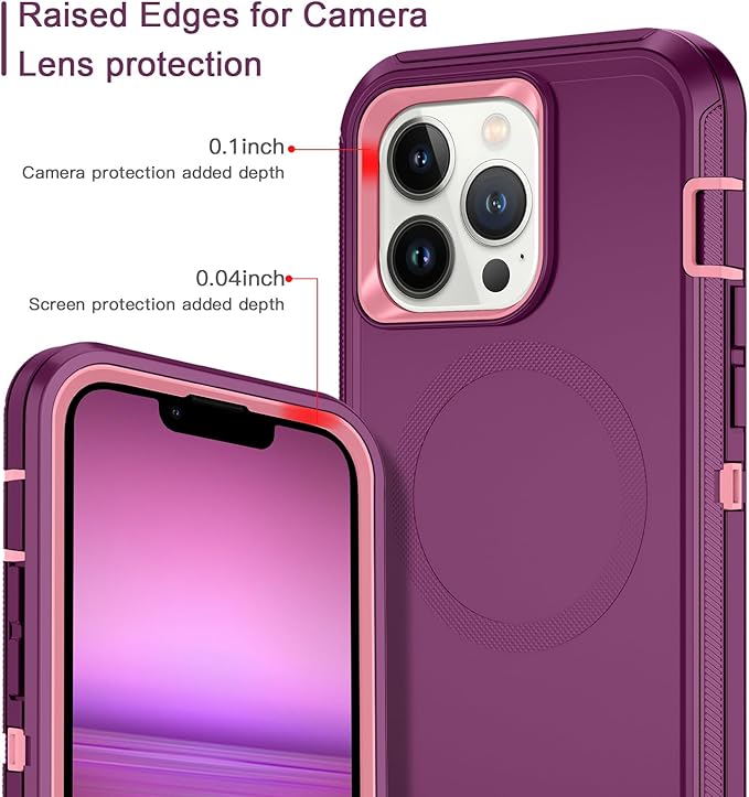 for iPhone 12 Pro Max Case,iPhone 13 Pro Max Case [Compatible with MagSafe] Shockproof 3-Layer Full Body Protection Rugged Heavy Duty Cover for Apple iPhone 12/13 Pro Max,Purple/Pink