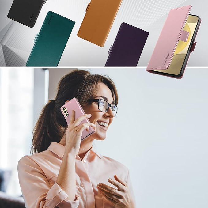 Wallet Flip Case for Samsung Galaxy S25 5G - [RFID Blocking] Luxury PU Leather Card Holder Magnetic Phone Cover with Kickstand,Shockproof Protective Case,Pink