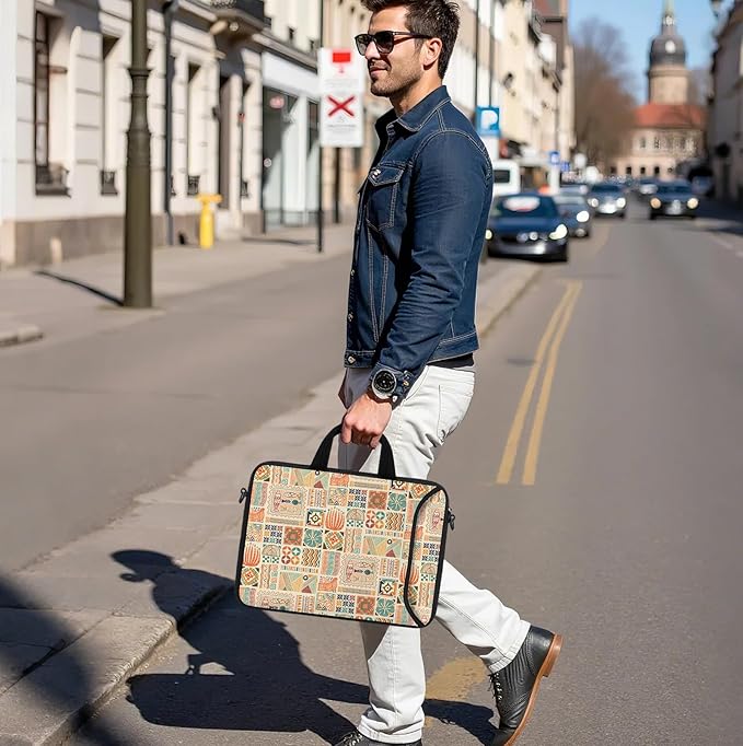 RICHEN 14 15 15.4 15.6 inch Laptop Shoulder Bag Messenger Bag Notebook Handle Sleeve Neoprene Carrying Case with Accessories Pocket (14-15.6 inch, Geometric Drawing)