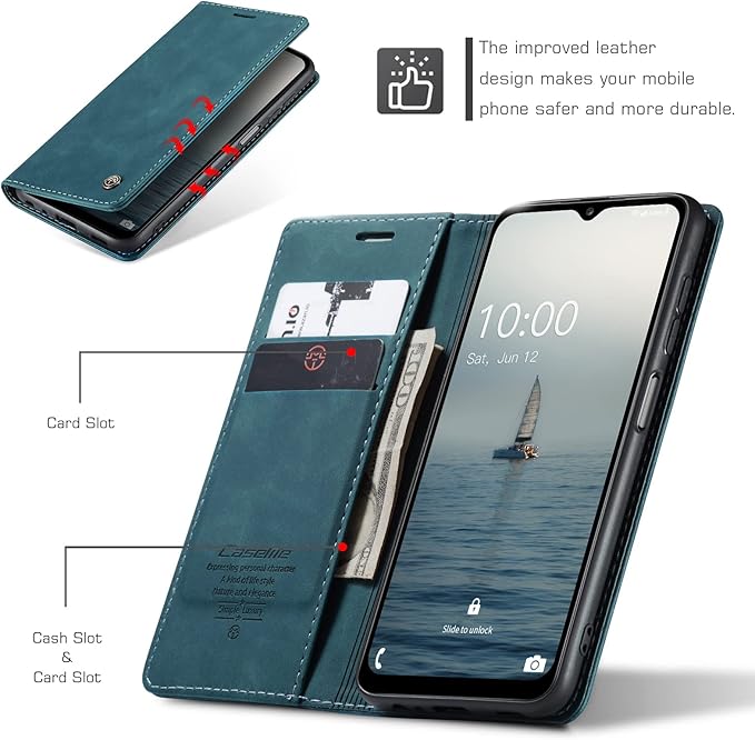 for Samsung Galaxy A14 4G/5G Case, Flip Wallet Leather Case with Card Holder Magnetic Closure Shockproof Kickstand Protective Phone Cases Cover for Galaxy A14 Phone Cover,Blue-Green