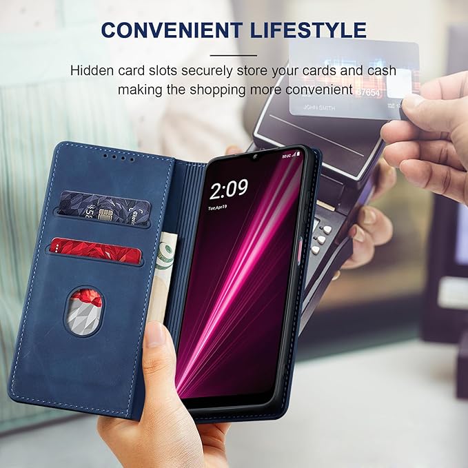 Jasonyu Flip Wallet Case for T-Mobile Revvl 6/6X 5G,Leather Magnetic Folio Cover with Card Holder,Kickstand - TPU Shockproof Durable Protective Phone Case,Blue