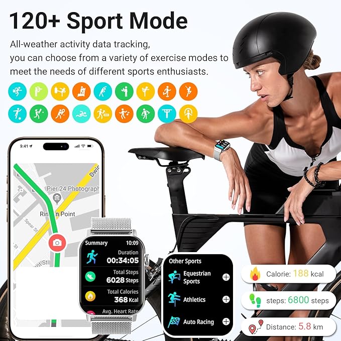 Smart Watches for Women, 1.83" HD Fitness Tracker (Answer/Make Calls), 120+ Sport Modes with Heart Rate/Sleep Monitor, IP68 Waterproof, Fitness Watch for iOS Android, Silver