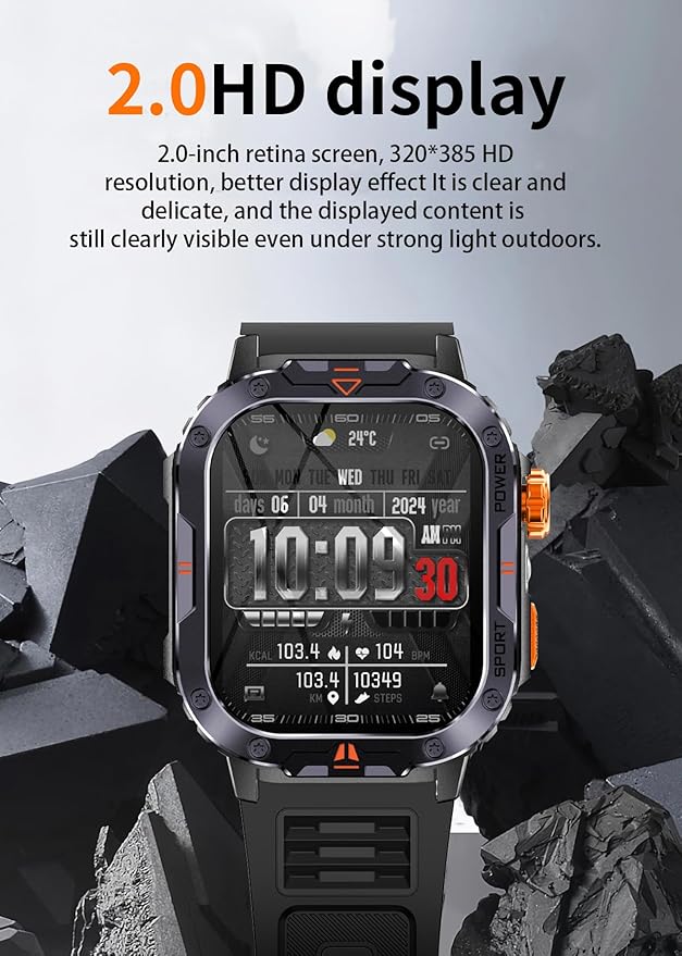 Military Smart Watch for Men (Music Storage), 2.01" Smart Watch for Android and iOS, Fitness Tracker with Flashlight/Chainable TWS Earphones/Health Monitoring/100+ Sports Modes (Black)