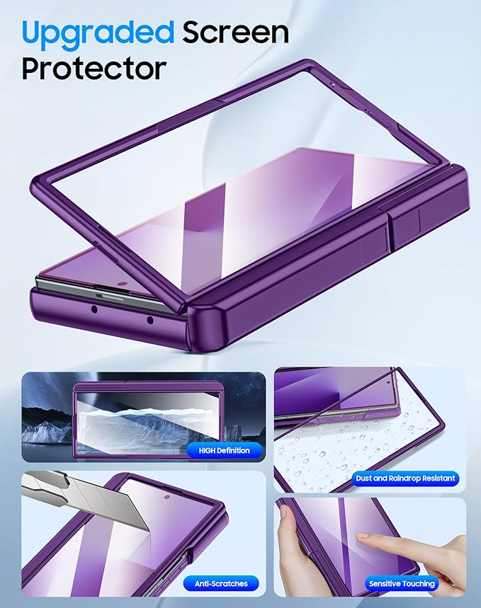 for Samsung Galaxy Z Fold 7 Case with Card Holder RFID Blocking, Built in Slide Lens Cover & Hinge Protection & Kickstand & Screen Protector, Shockproof Wallet Case for Z Fold 7 (Purple)