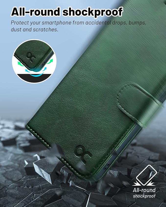 OCASE Compatible with Galaxy S23 5G Wallet Case, PU Leather Flip Folio Case with Card Holders RFID Blocking Kickstand [Shockproof TPU Inner Shell] Phone Cover 6.1 Inch (2023) -Blackish Green