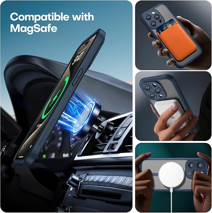 ImpactStrong Magnetic Guard Designed for iPhone 15 Pro Case [Camera Protection] [Military Grade Drop Tested] [Compatible with MagSafe] Slim Translucent Matte Phone Case (6.1") - Navy Blue