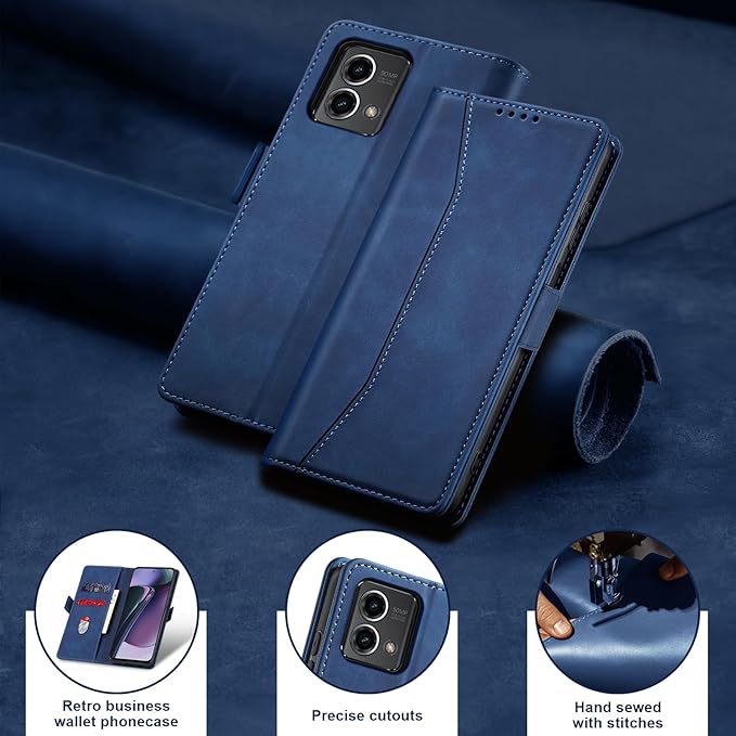 Jasonyu Flip Wallet Case for Moto G Stylus 5G (2023),Leather Magnetic Folio Cover with Card Holder,Kickstand - TPU Shockproof Durable Protective Phone Case,Blue