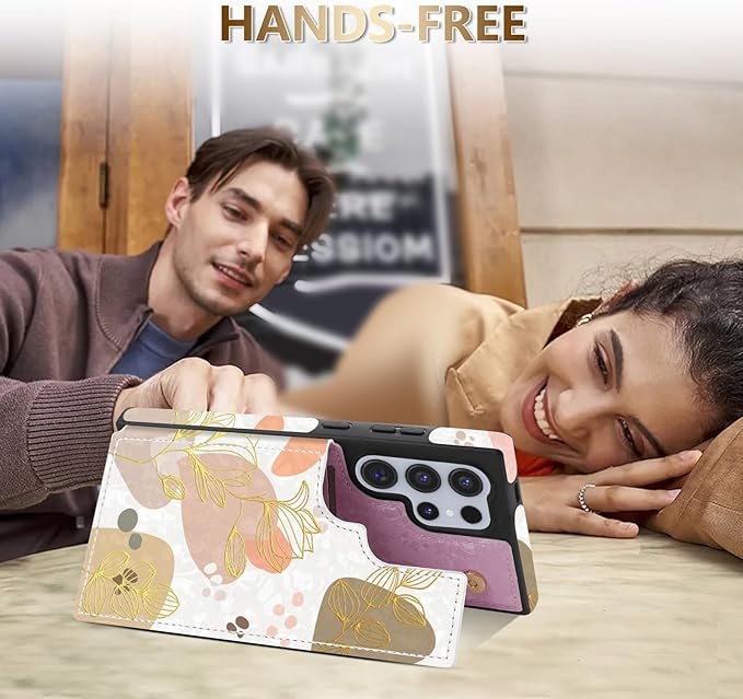 NNH Compatible with Samsung Galaxy S25 Ultra Wallet Case with RFID Blocking Card Slots Folio Flip PU Leather Double Magnetic Clasp Design Cover for Galaxy S25 Ultra(6.8 inch-Morandi Line Flower)