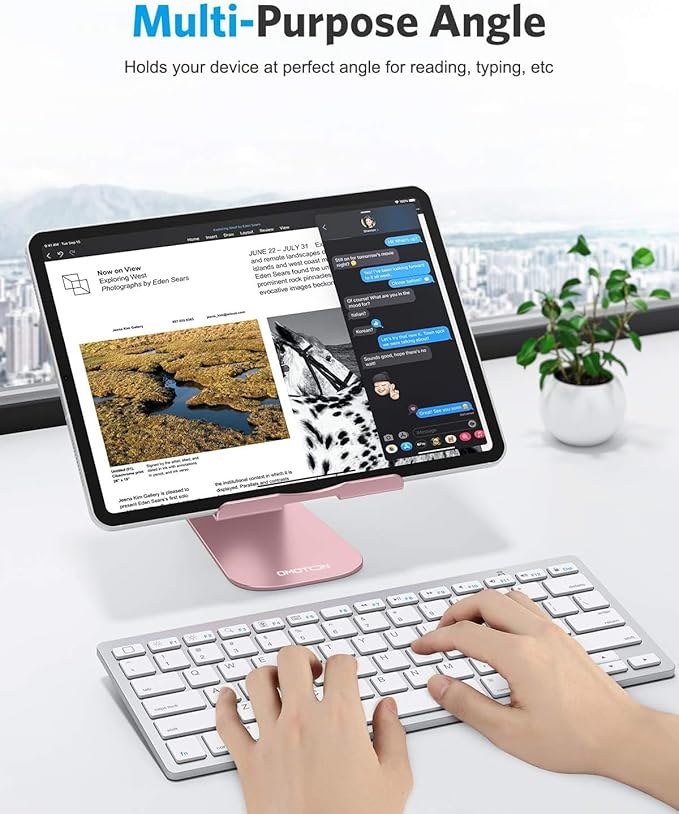 OMOTON Tablet Stand Holder Adjustable, T1 Desktop Aluminum Tablet Dock Cradle Compatible with iPad Air/Mini/Pro 11/12.9, iPad 10.2/9.7, Samsung Tab and More, Rose Gold