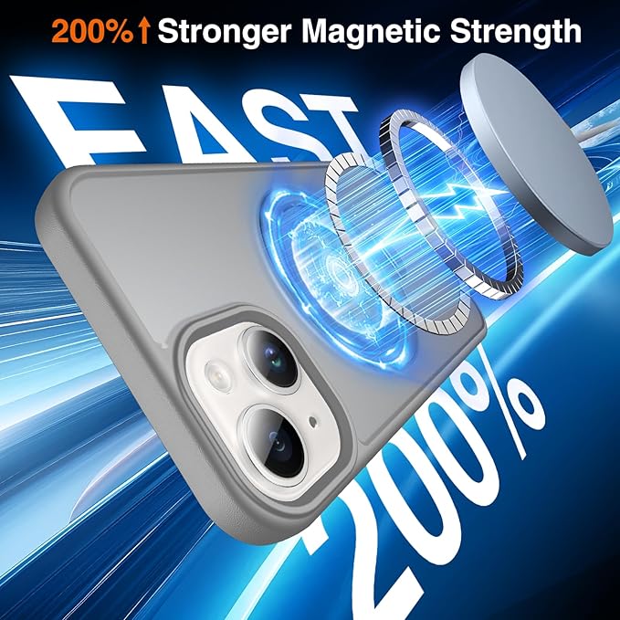 360° O-Ring MagStander for iPhone 15 Case with Magnetic Kickstand Ring Holder [Compatible with MagSafe][360°Rotate Stand Ring][Military Shockproof] Magnet iPhone 15 Phone Cover Matte Grey