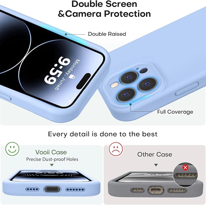 Vooii Compatible with iPhone 14 Pro Case, Liquid Silicone Upgrade [Camera Protection] [Soft Anti-Scratch Microfiber Lining] Shockproof Phone Case for iPhone 14 Pro 6.1 inch - Light Blue