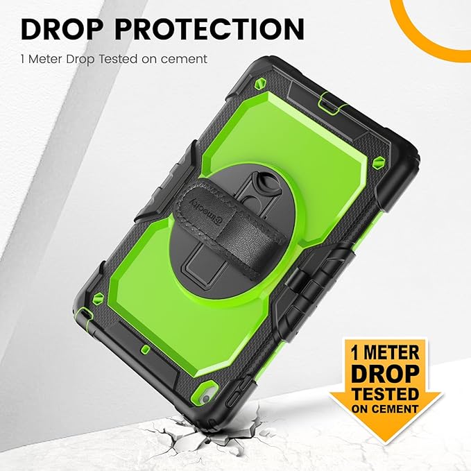 Timecity Case for iPad 9th/ 8th/ 7th Generation 10.2 inch - Heavy Duty Protective Cover with Screen Protector, Rotating Stand, Shoulder Strap & Pencil Holder | Kids-Friendly (Green)