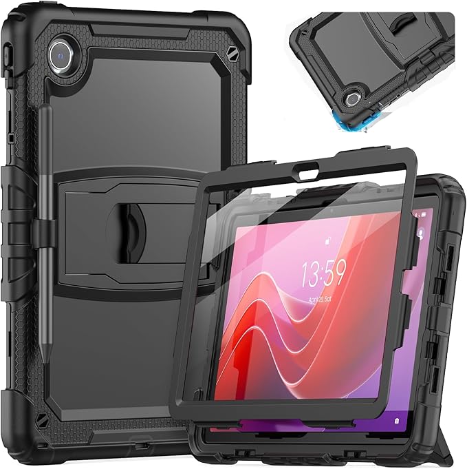 HXCASEAC Tablet Case for Lenovo Tab M11 (TB-330 FU/TB-330XU), Shockproof with Screen Protector/Built-in Stand/Pen Holder, Tab M11 Case for Kids / K11 LTE - Black