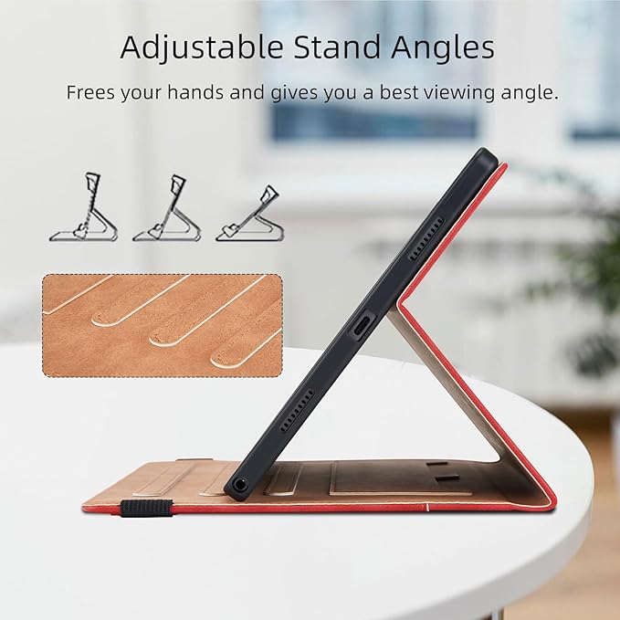 Case for Lenovo Tab M10 Plus 10.6 2022 Released, Multi-Angle Viewing Smart Cover with Pocket, Business PU Leather Flip Stand Cover with Card Slot -Red