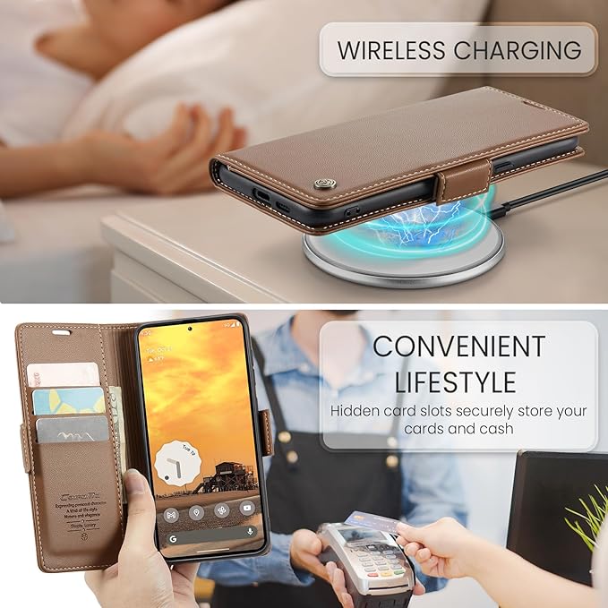 for Pixel 9A Case, Premium PU Leather Wallet Case Flip Cover with [RFID Blocking][Card Holder][Stand Function] Shockproof Protective for Pixel 9A, Brown