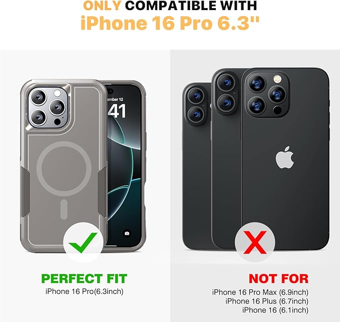 Diaclara Magnetic for iPhone 16 Pro Case, [with Privacy Screen Protector] [Anti Spy] [Military Grade Drop Protection] Heavy Duty Full-Body Shockproof Phone Case, Magnetic Grey Titanium