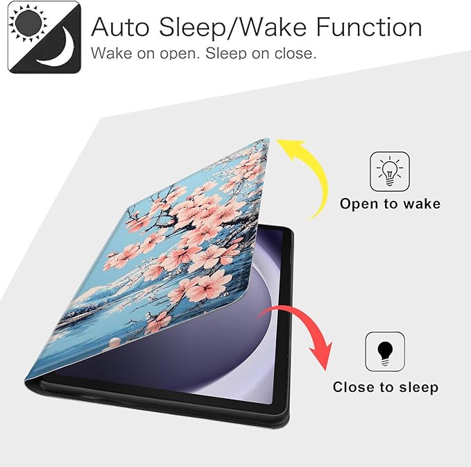 Case for Samsung Galaxy Tab A9 8.7-Inch 2023, Slim PU Leather Stand Cover with Auto Wake/Sleep, Multi-Angle Viewing & Shockproof, Peach Blossoms